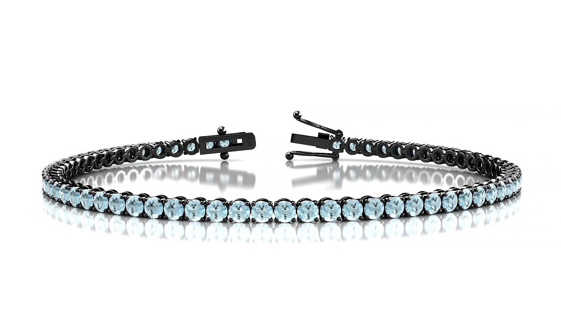 Firenze | 18k Black Gold 2.5 mm Round Natural Aquamarine 19 cm Tennis Bracelet