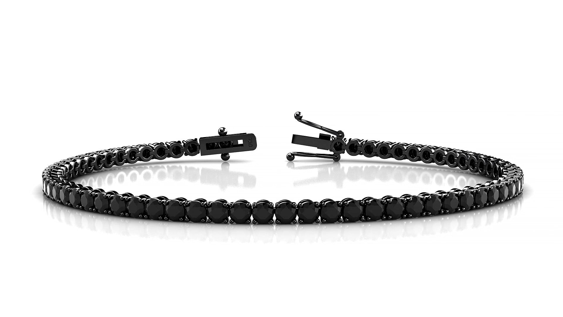 Firenze | 18k Black Gold 2.5 mm Round Natural Black Diamond 19 cm Tennis Bracelet