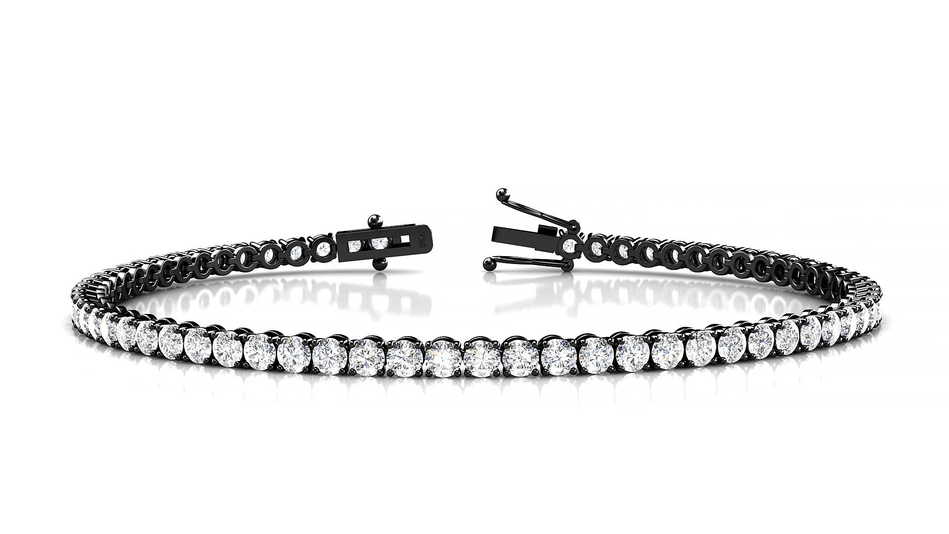 Firenze | 18k Black Gold 2.5 mm Round Natural Diamond 18 cm Tennis Bracelet