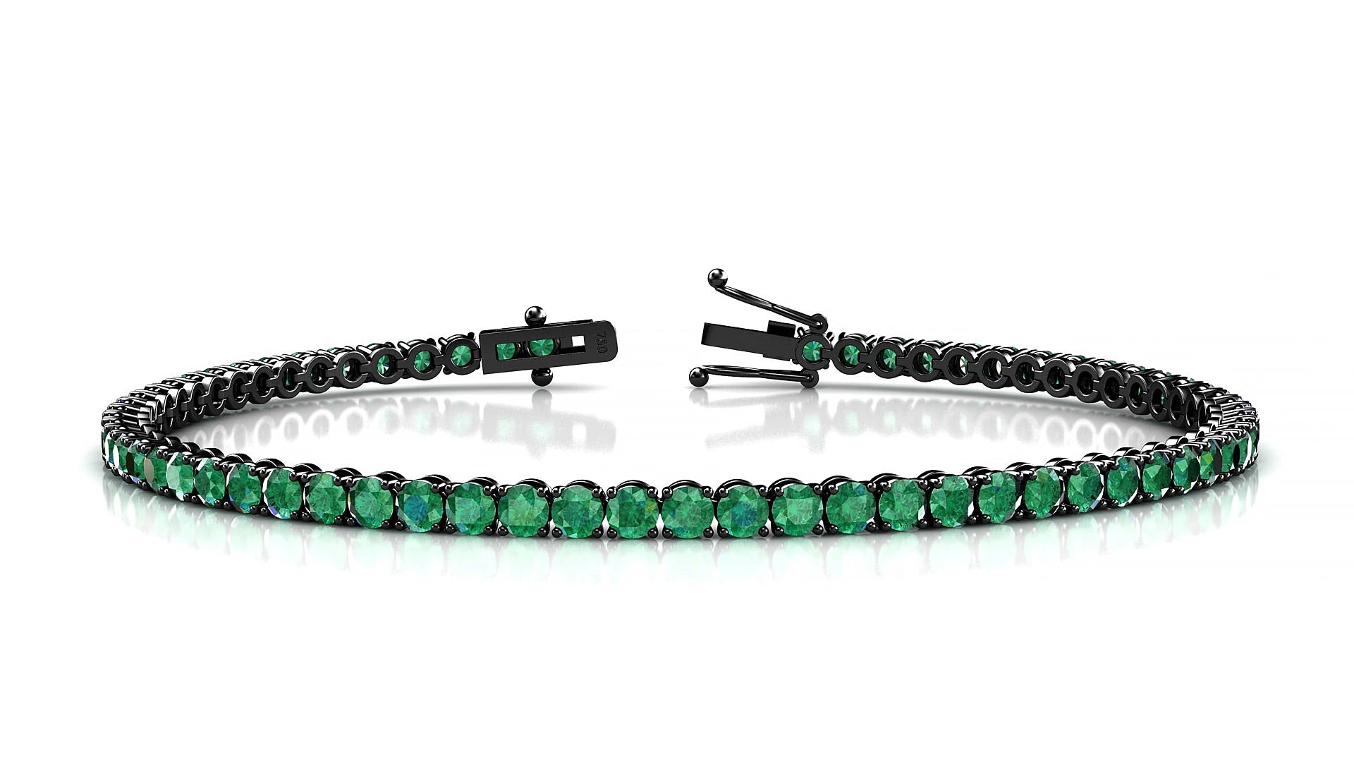 Firenze | 18k Black Gold 2.5 mm Round Natural Emerald 17 cm Tennis Bracelet