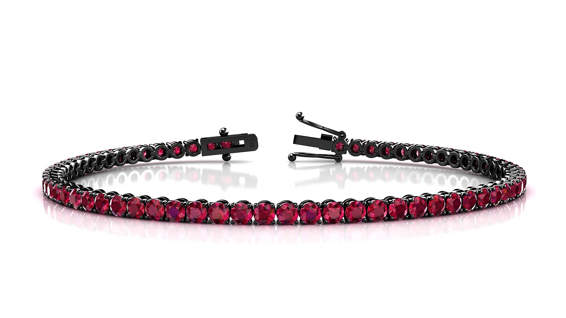 Firenze | 18k Black Gold 2.5 mm Round Natural Ruby 15 cm Tennis Bracelet