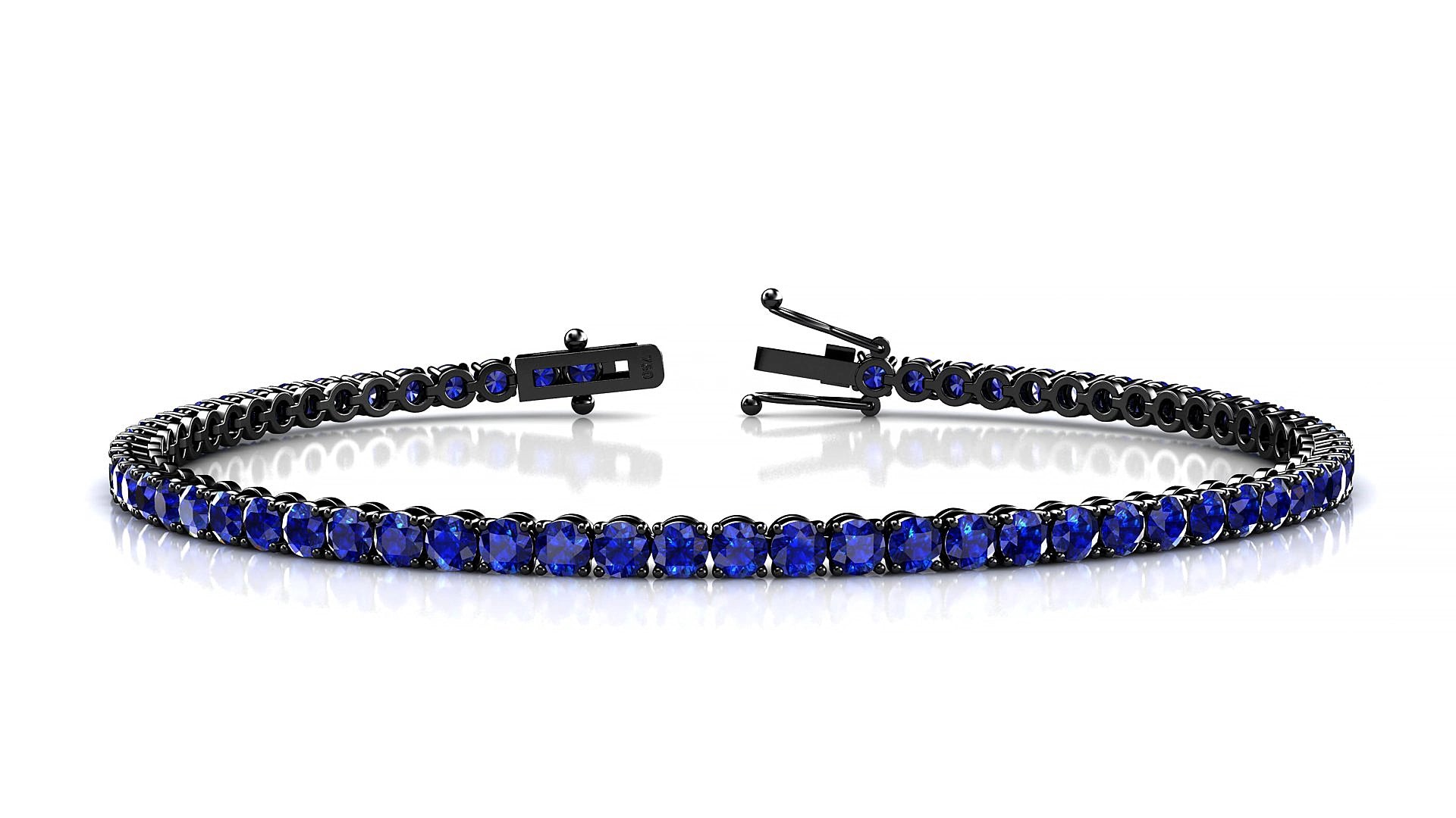 Firenze | 18k Black Gold 2.5 mm Round Natural Sapphire 18 cm Tennis Bracelet