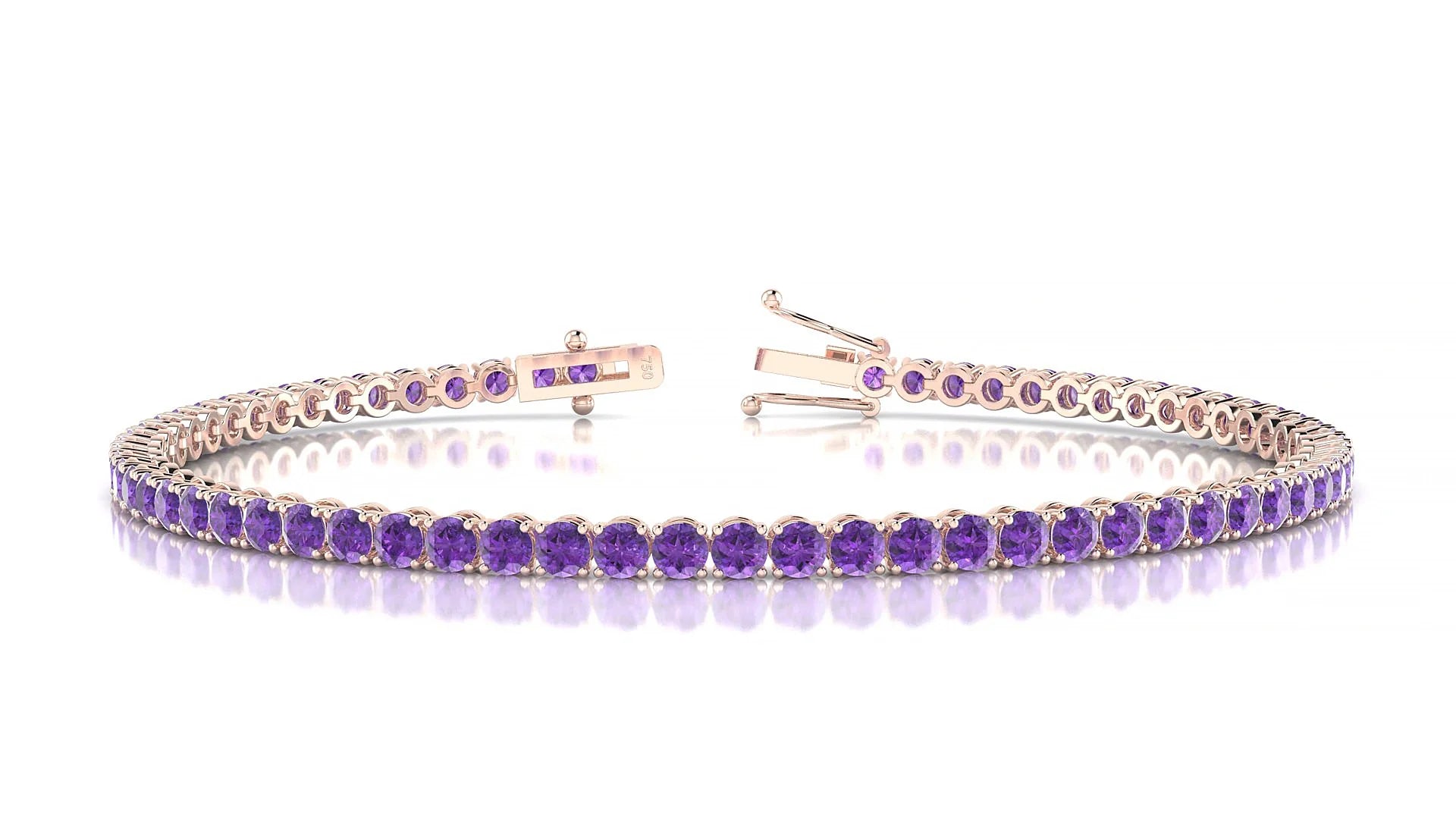 Firenze | 18k Rose Gold 2.5 mm Round Natural Amethyst Tennis Bracelet
