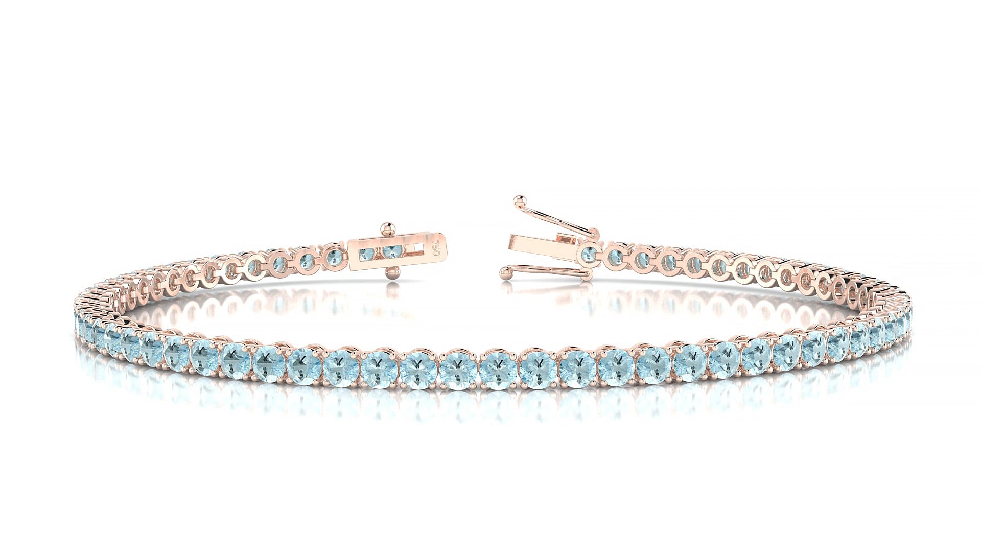 Firenze | 18k Rose Gold 2.5 mm Round Natural Aquamarine 20 cm Tennis Bracelet