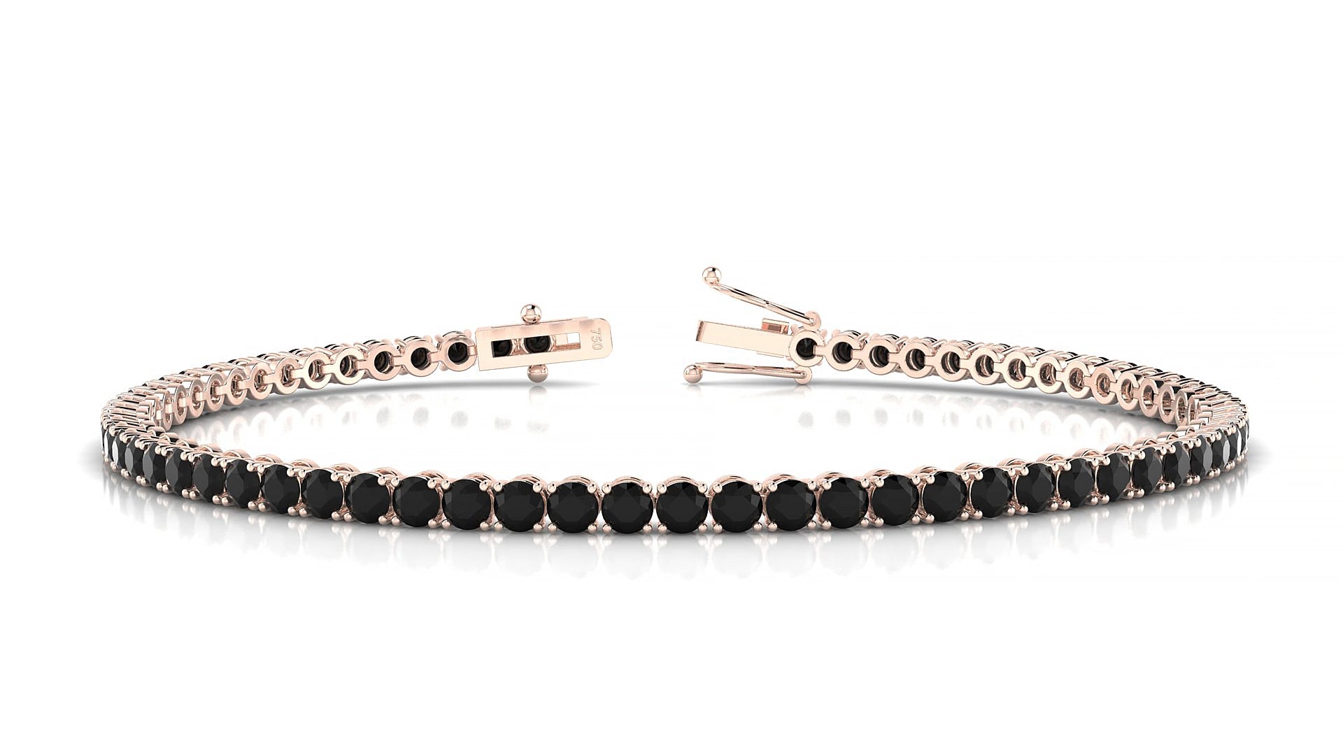 Firenze | 18k Rose Gold 2.5 mm Round Natural Black Diamond 17 cm Tennis Bracelet