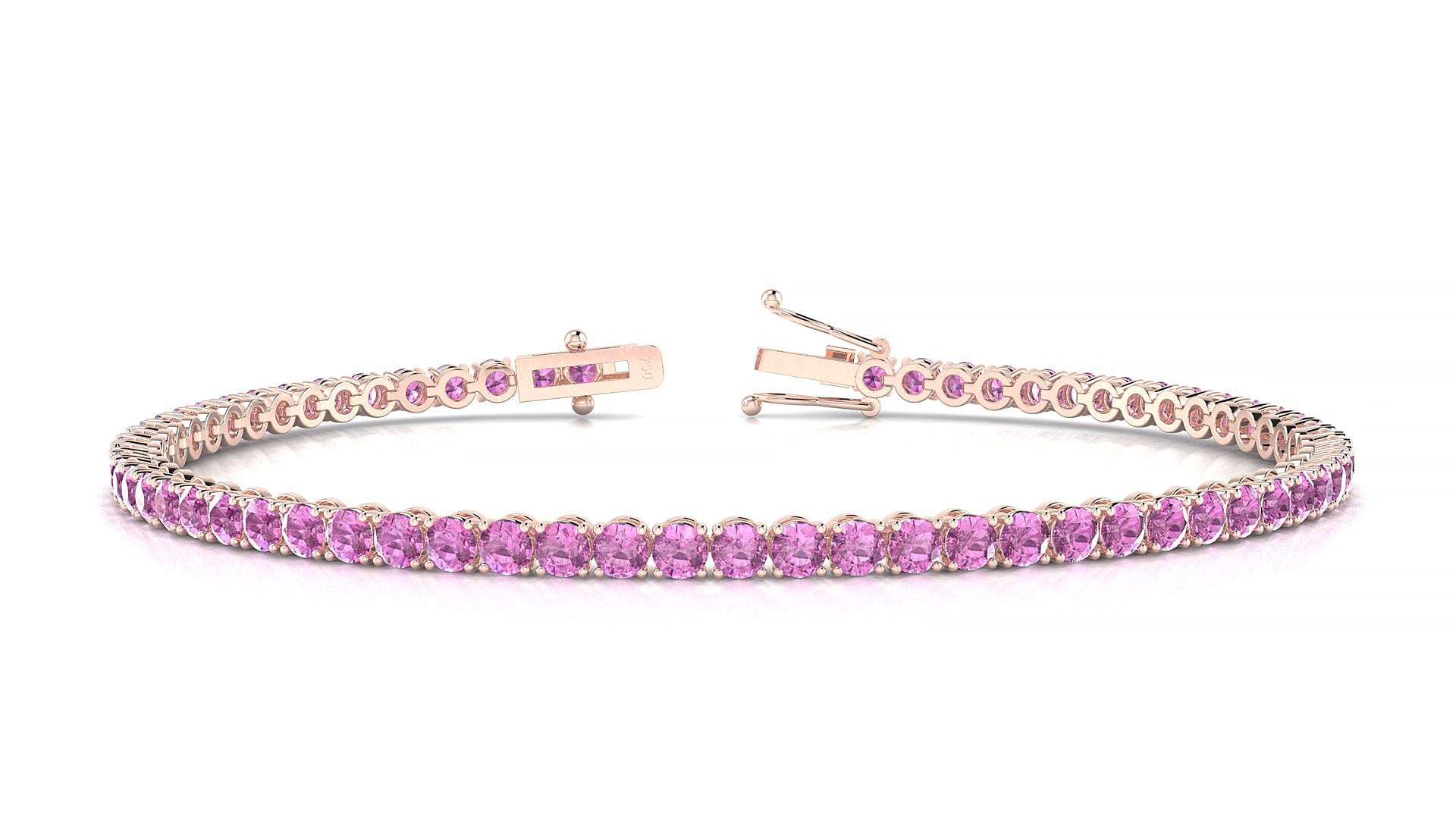 Firenze | 18k Rose Gold 2.5 mm Round Natural Pink Sapphire Tennis Bracelet
