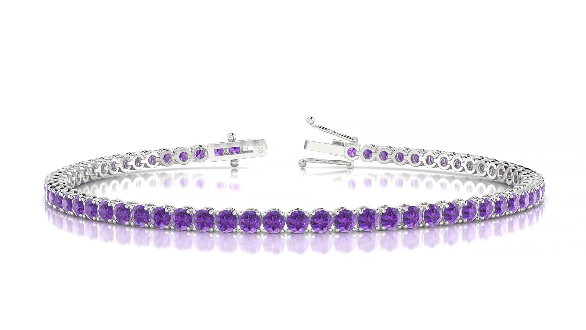 Firenze | 18k White Gold 2.5 mm Round Natural Amethyst 15 cm Tennis Bracelet