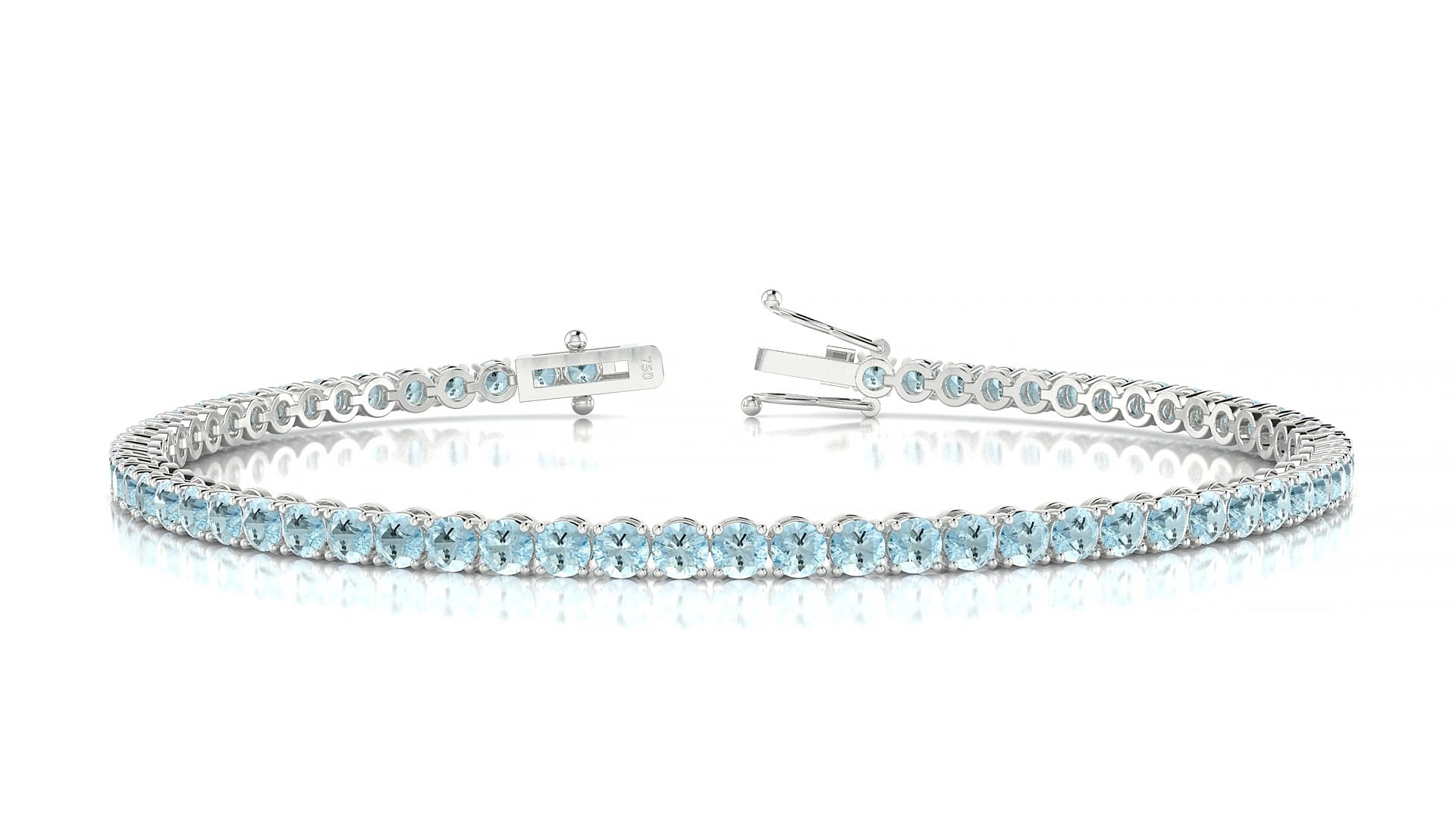 Firenze | 18k White Gold 2.5 mm Round Natural Aquamarine 17 cm Tennis Bracelet