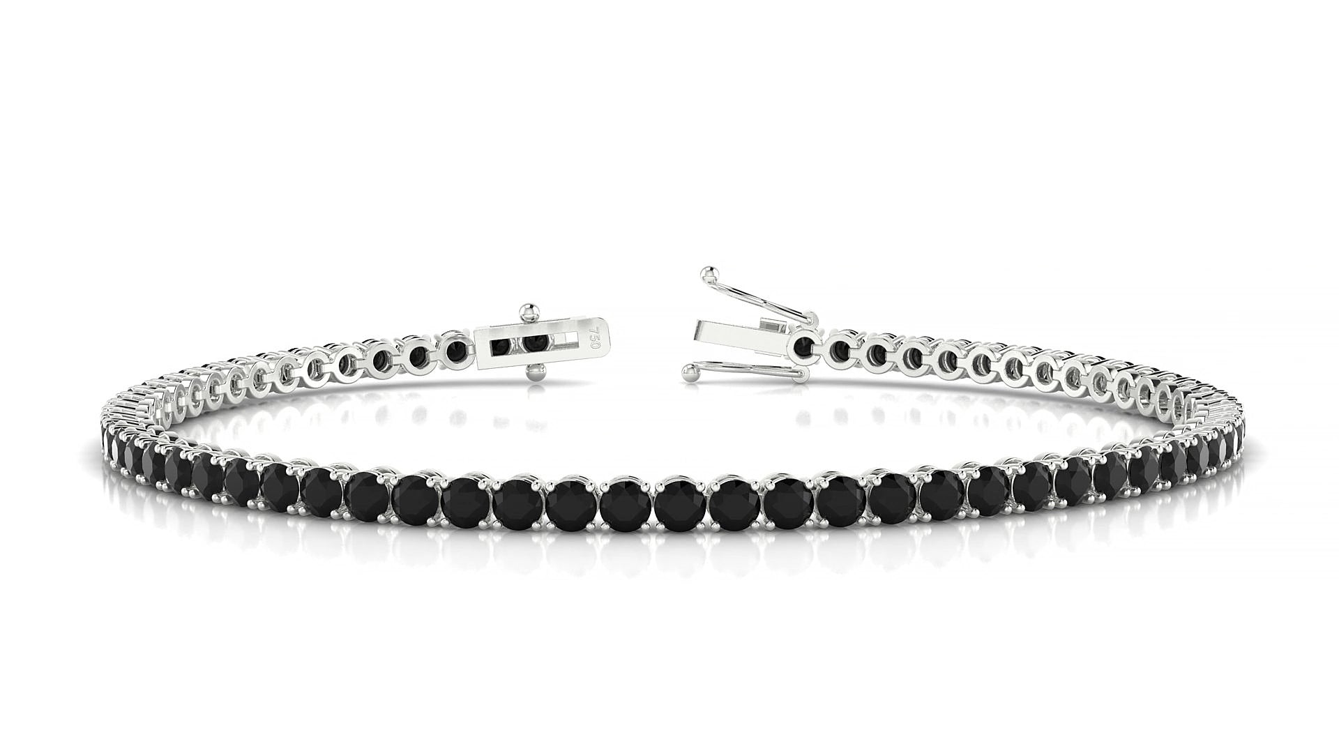 Firenze | 18k White Gold 2.5 mm Round Natural Black Diamond 20 cm Tennis Bracelet