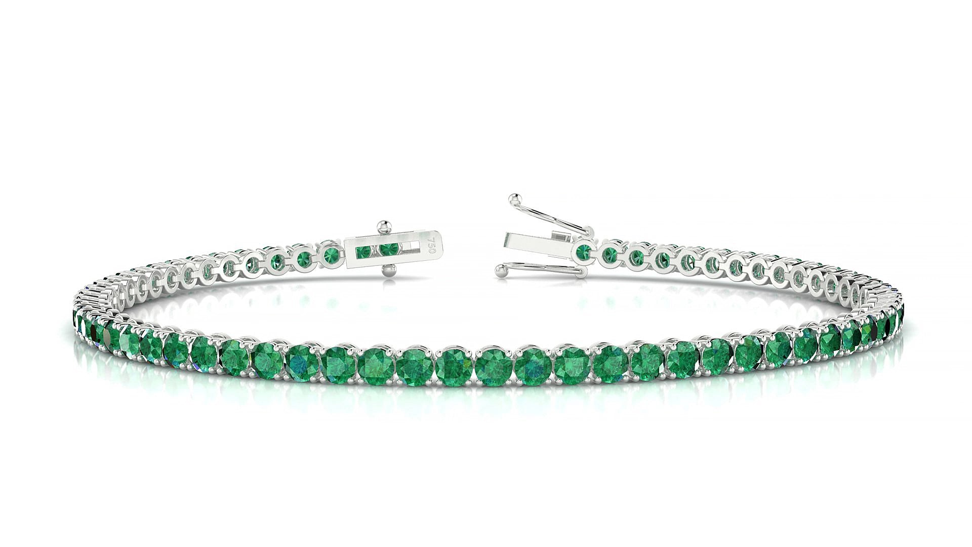 Firenze | 18k White Gold 2.5 mm Round Natural Emerald 15 cm Tennis Bracelet