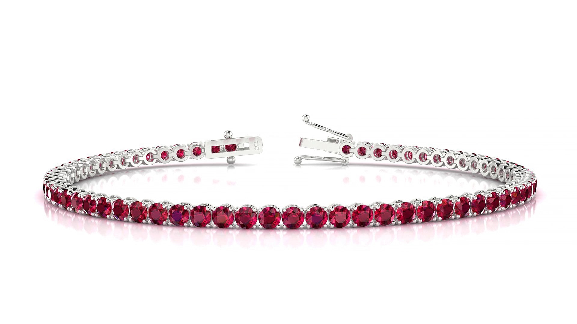 Firenze | 18k White Gold 2.5 mm Round Natural Ruby 17 cm Tennis Bracelet