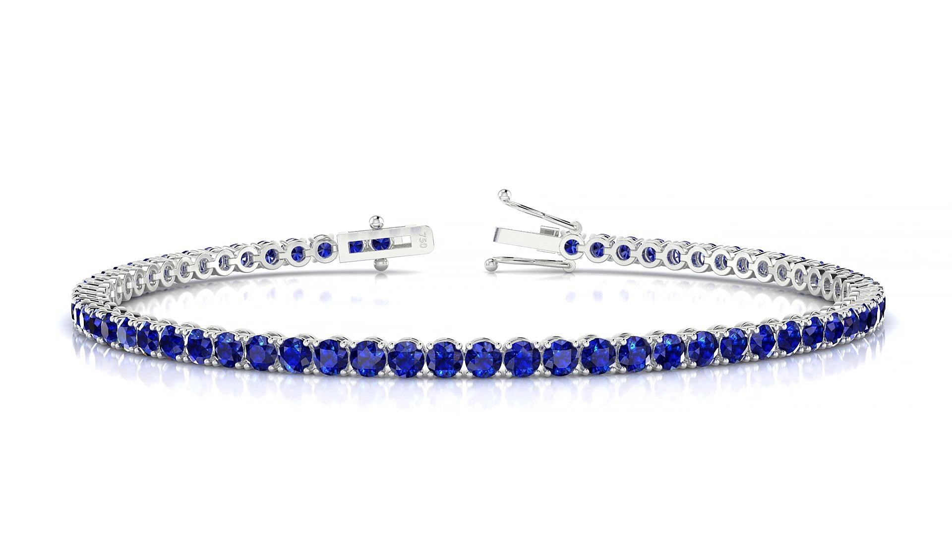 Firenze | 18k White Gold 2.5 mm Round Natural Sapphire 19 cm Tennis Bracelet