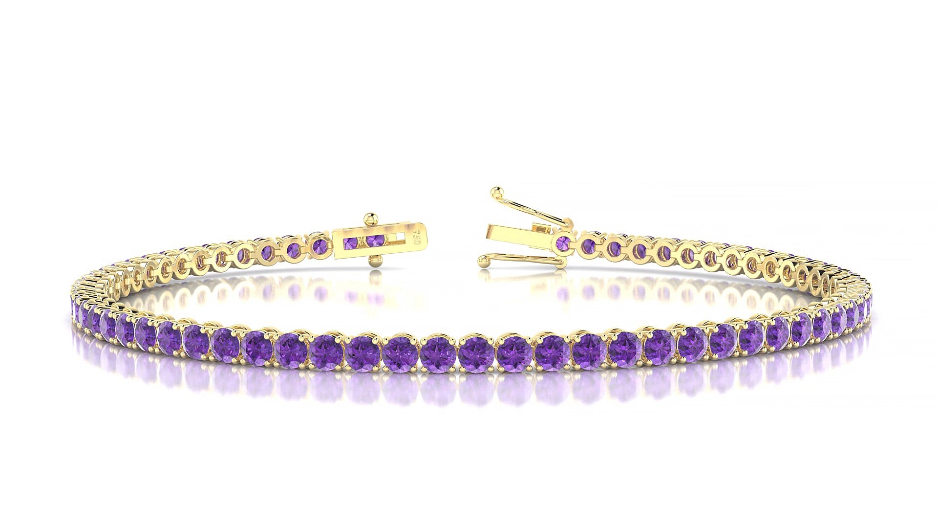 Firenze | 18k Yellow Gold 2.5 mm Round Natural Amethyst 15 cm Tennis Bracelet