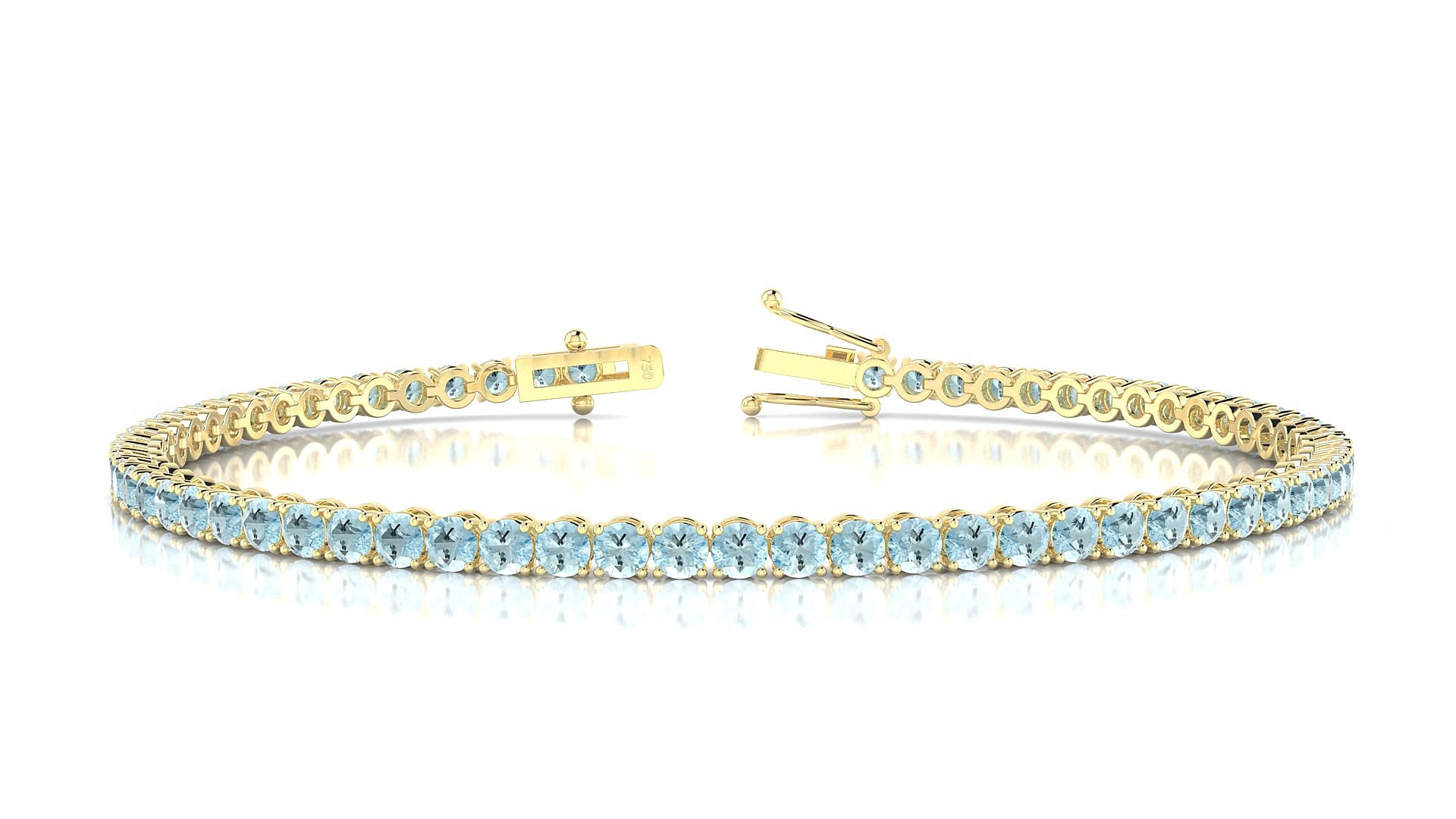 Firenze | 18k Yellow Gold 2.5 mm Round Natural Aquamarine 17 cm Tennis Bracelet
