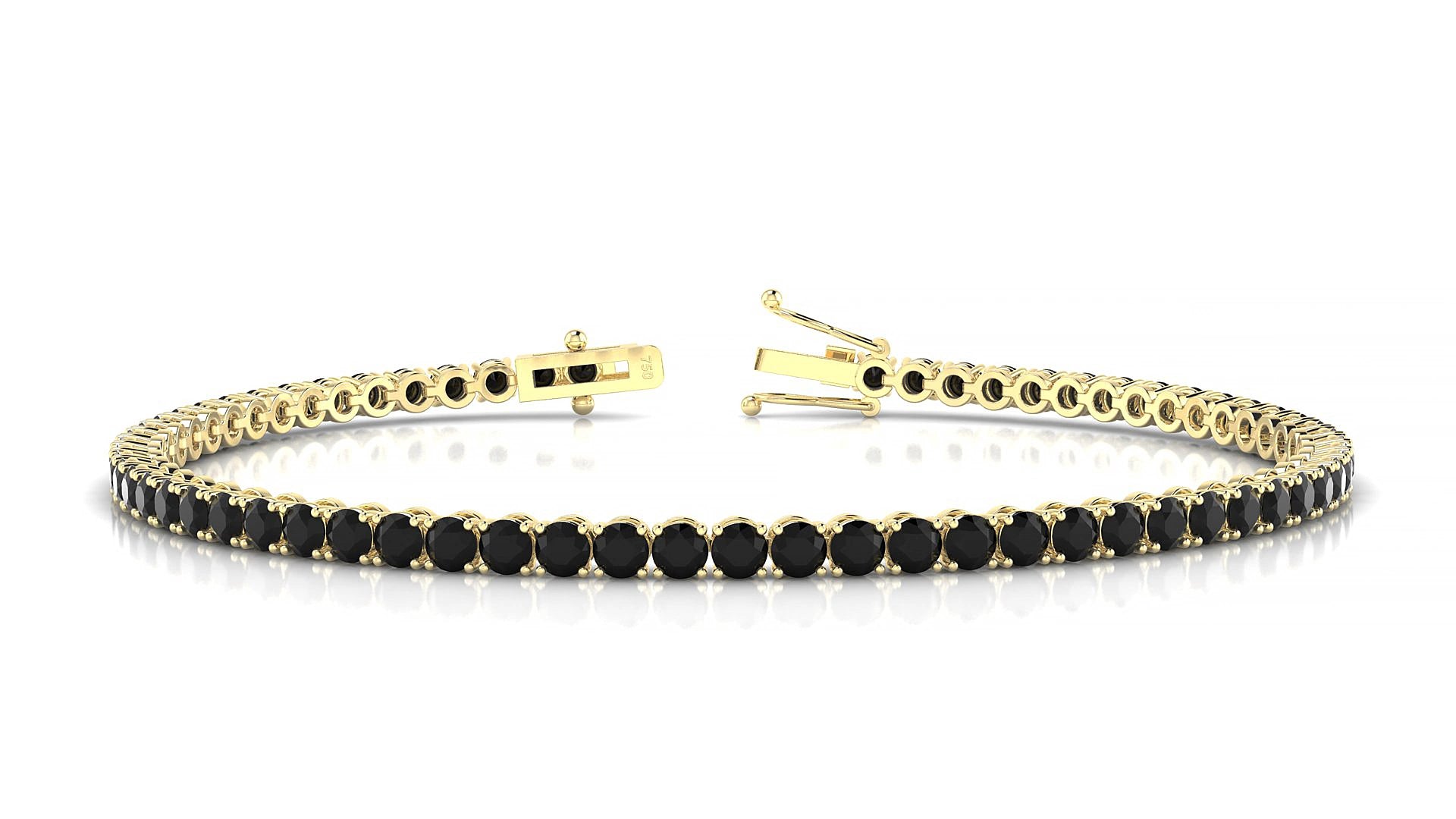 Firenze | 18k Yellow Gold 2.5 mm Round Natural Black Diamond 20 cm Tennis Bracelet