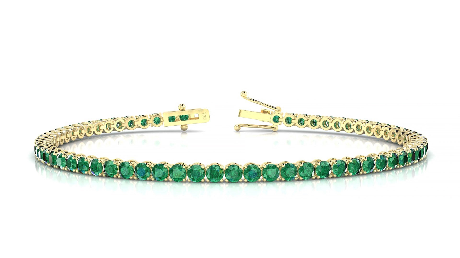 Firenze | 18k Yellow Gold 2.5 mm Round Natural Emerald 15 cm Tennis Bracelet