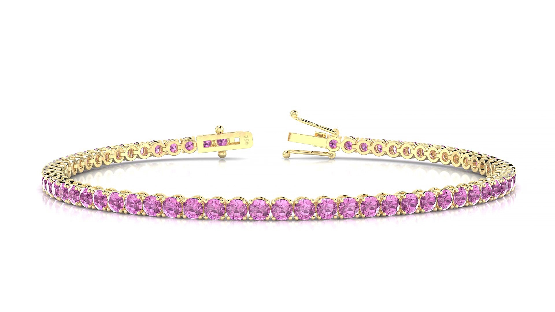 Firenze | 18k Yellow Gold 2.5 mm Round Natural Pink Sapphire 15 cm Tennis Bracelet