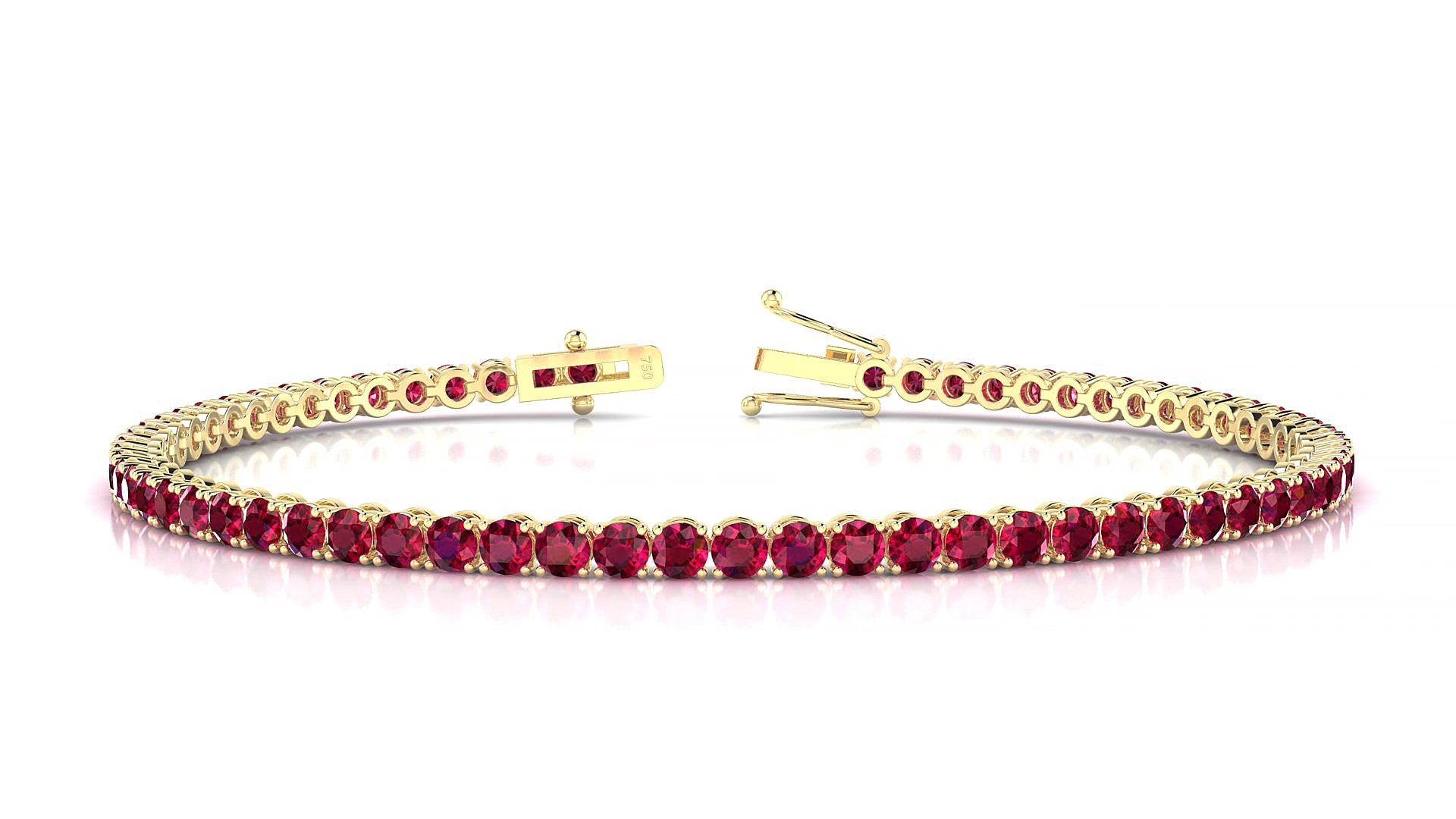 Firenze | 18k Yellow Gold 2.5 mm Round Natural Ruby 15 cm Tennis Bracelet