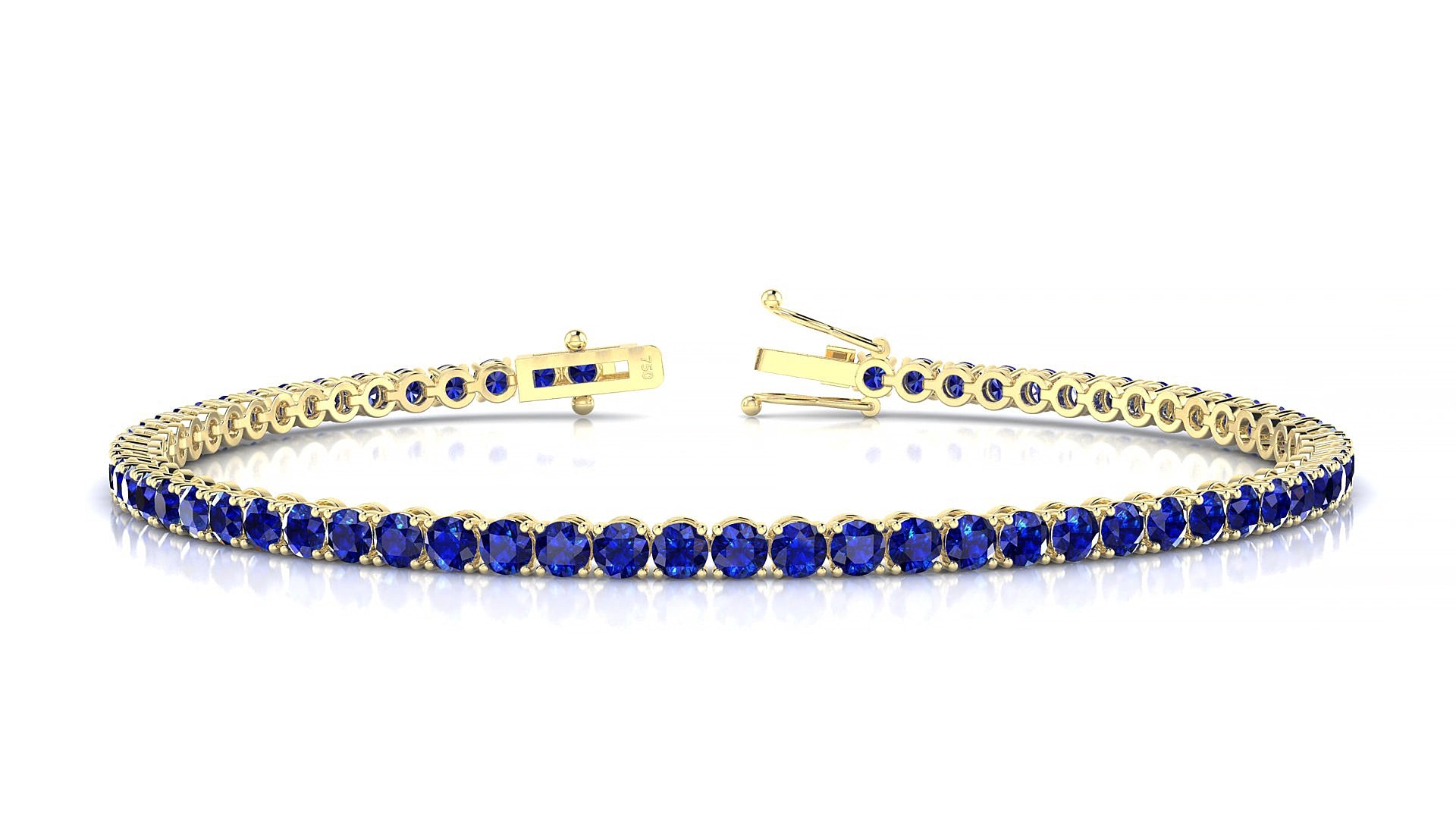 Firenze | 18k Yellow Gold 2.5 mm Round Natural Sapphire 15 cm Tennis Bracelet