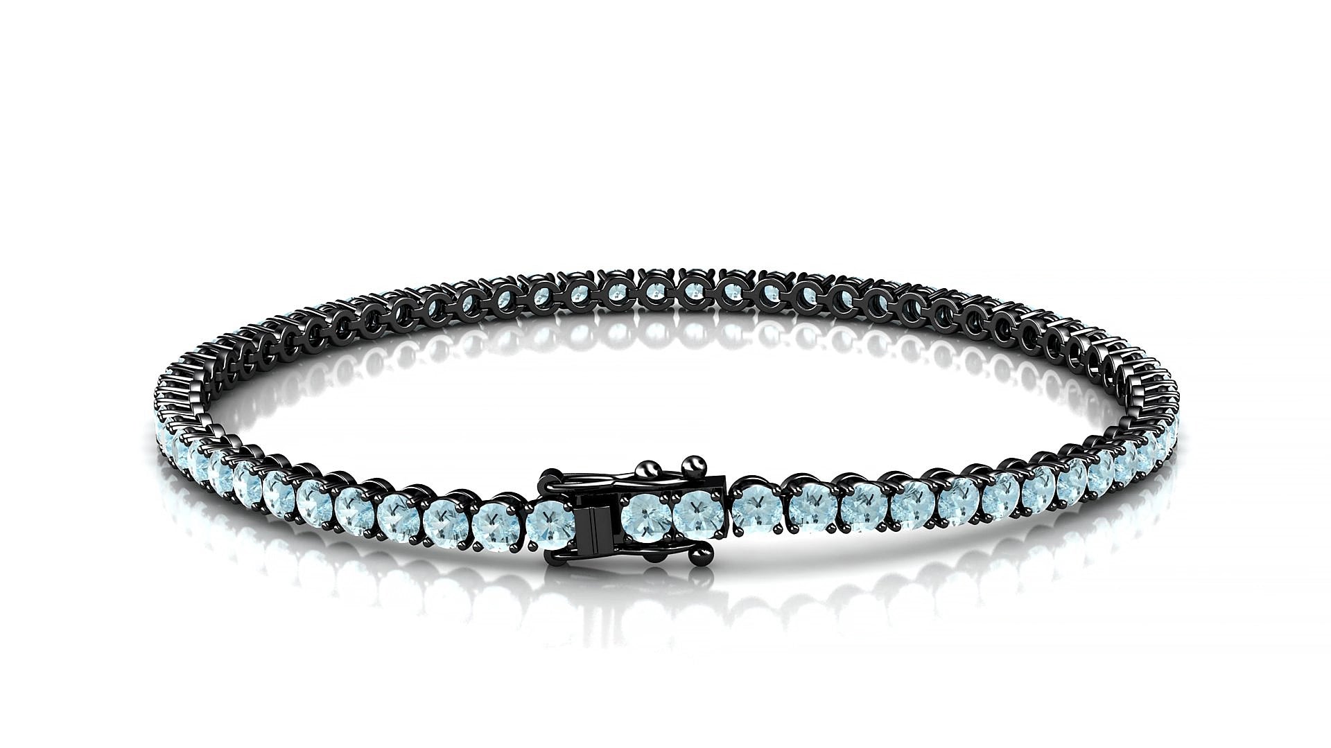 Firenze | 18k Black Gold 2.5 mm Round Natural Aquamarine 15 cm Tennis Bracelet