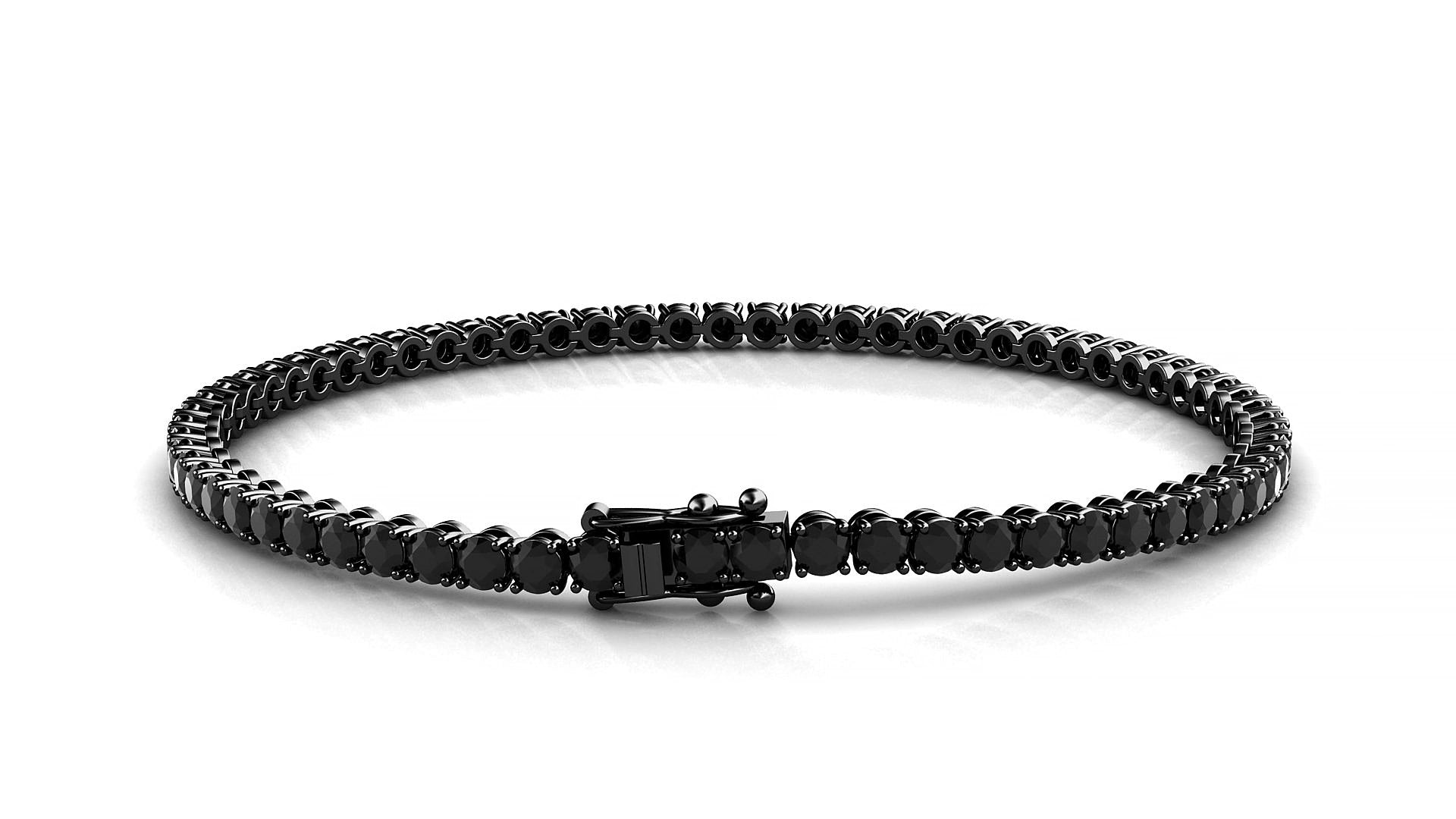 Firenze | 18k Black Gold 2.5 mm Round Natural Black Diamond 17 cm Tennis Bracelet
