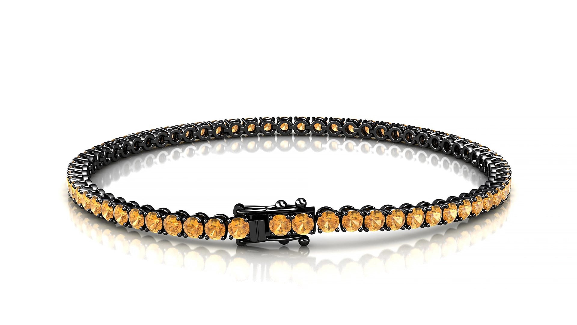 Firenze | 18k Black Gold 2.5 mm Round Natural Citrine 18 cm Tennis Bracelet