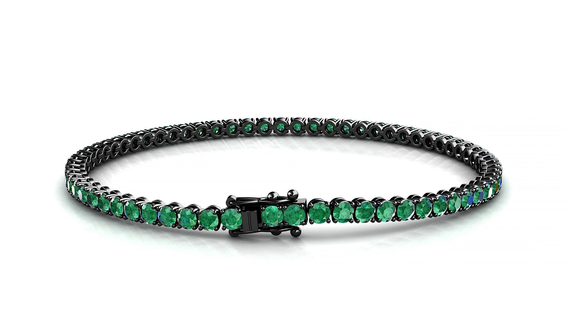 Firenze | 18k Black Gold 2.5 mm Round Natural Emerald 16 cm Tennis Bracelet