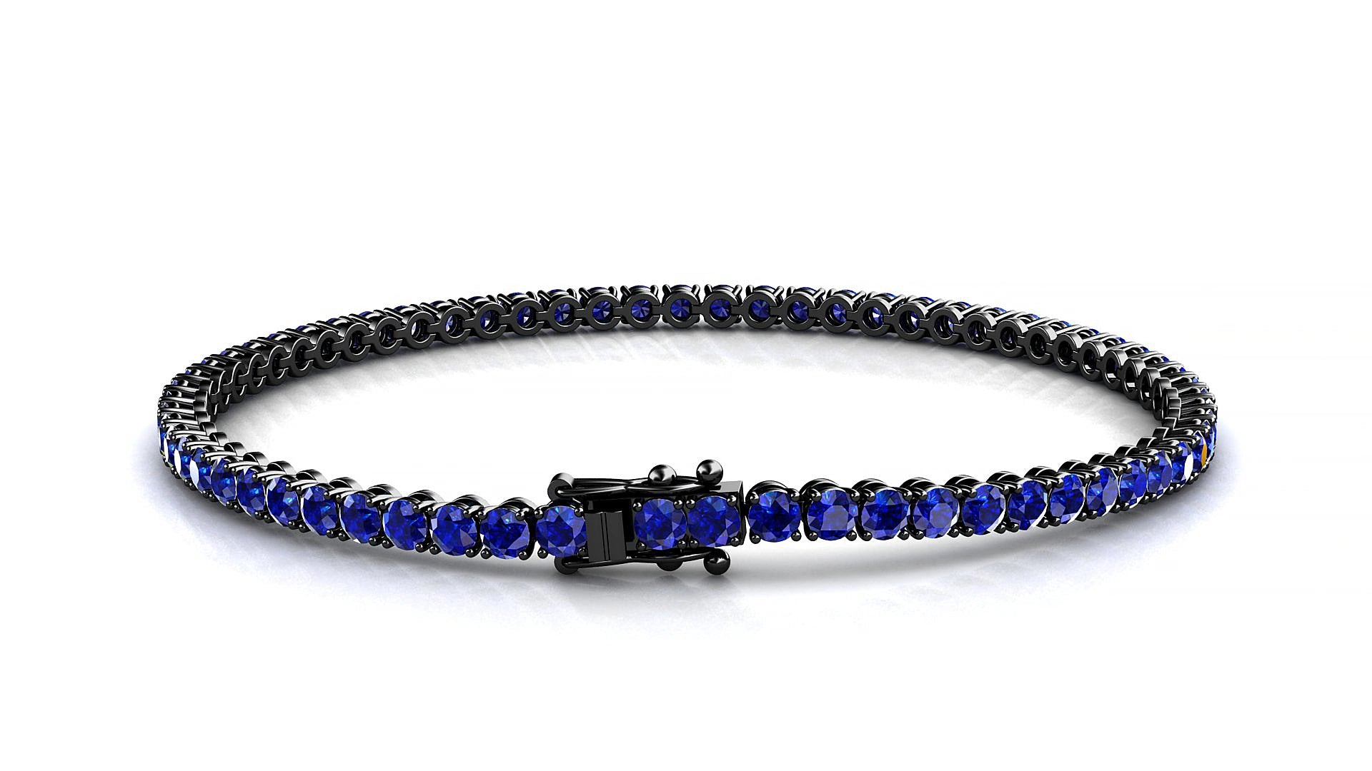 Firenze | 18k Black Gold 2.5 mm Round Natural Sapphire 15 cm Tennis Bracelet