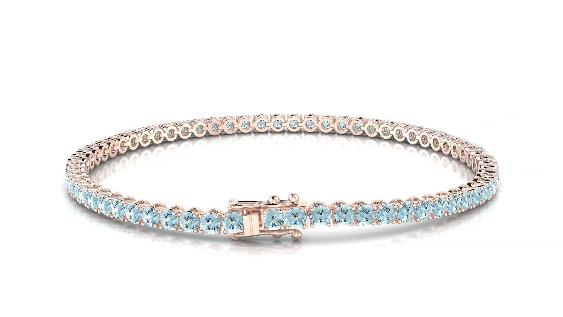 Firenze | 18k Rose Gold 2.5 mm Round Natural Aquamarine 16 cm Tennis Bracelet