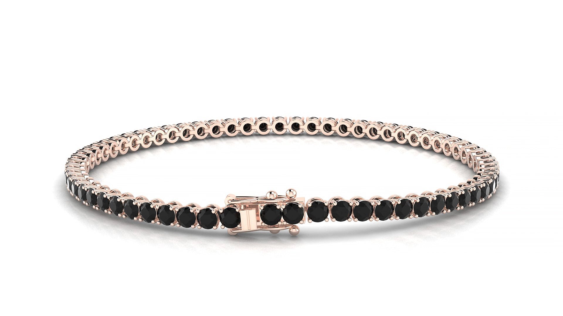Firenze | 18k Rose Gold 2.5 mm Round Natural Black Diamond 17 cm Tennis Bracelet
