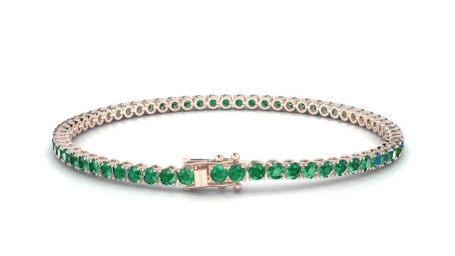 Firenze | 18k Rose Gold 2.5 mm Round Natural Emerald 20 cm Tennis Bracelet