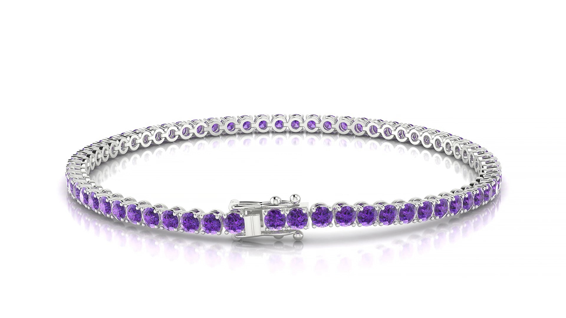 Firenze | 18k White Gold 2.5 mm Round Natural Amethyst 19 cm Tennis Bracelet