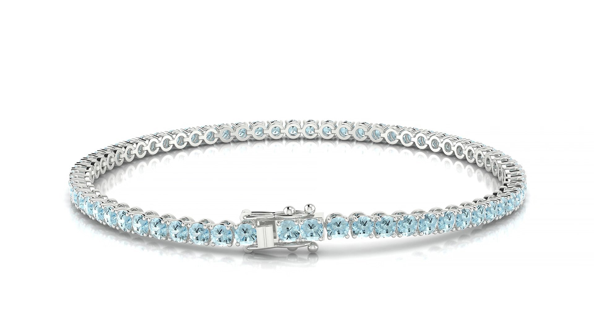 Firenze | 18k White Gold 2.5 mm Round Natural Aquamarine 15 cm Tennis Bracelet