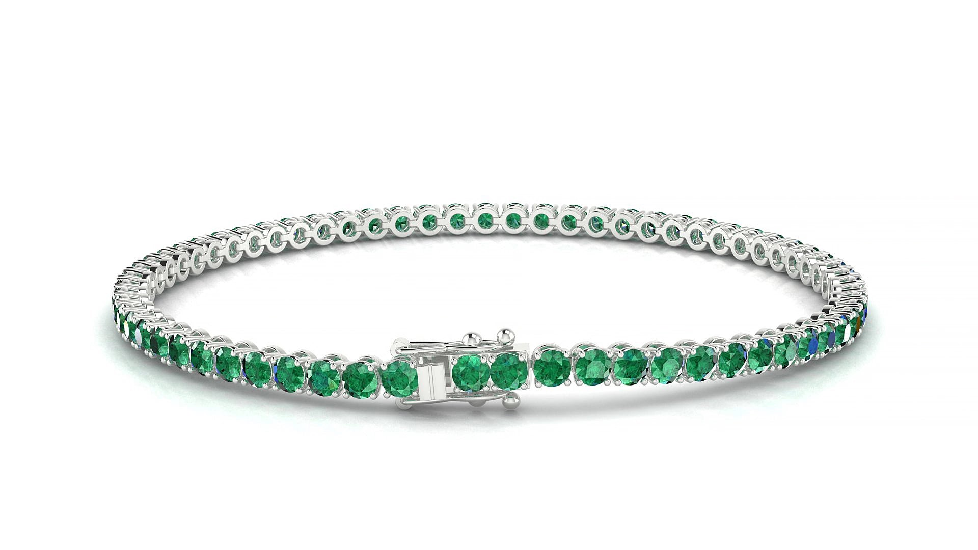 Firenze | 18k White Gold 2.5 mm Round Natural Emerald 17 cm Tennis Bracelet