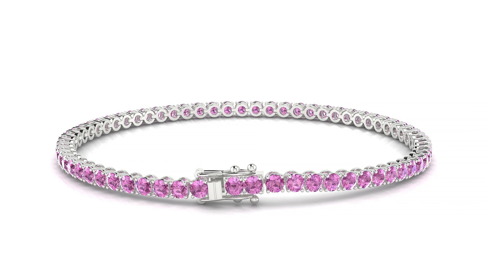 Firenze | 18k White Gold 2.5 mm Round Natural Pink Sapphire 20 cm Tennis Bracelet