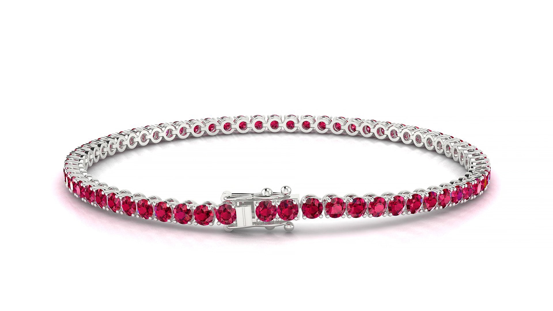 Firenze | 18k White Gold 2.5 mm Round Natural Ruby 17 cm Tennis Bracelet