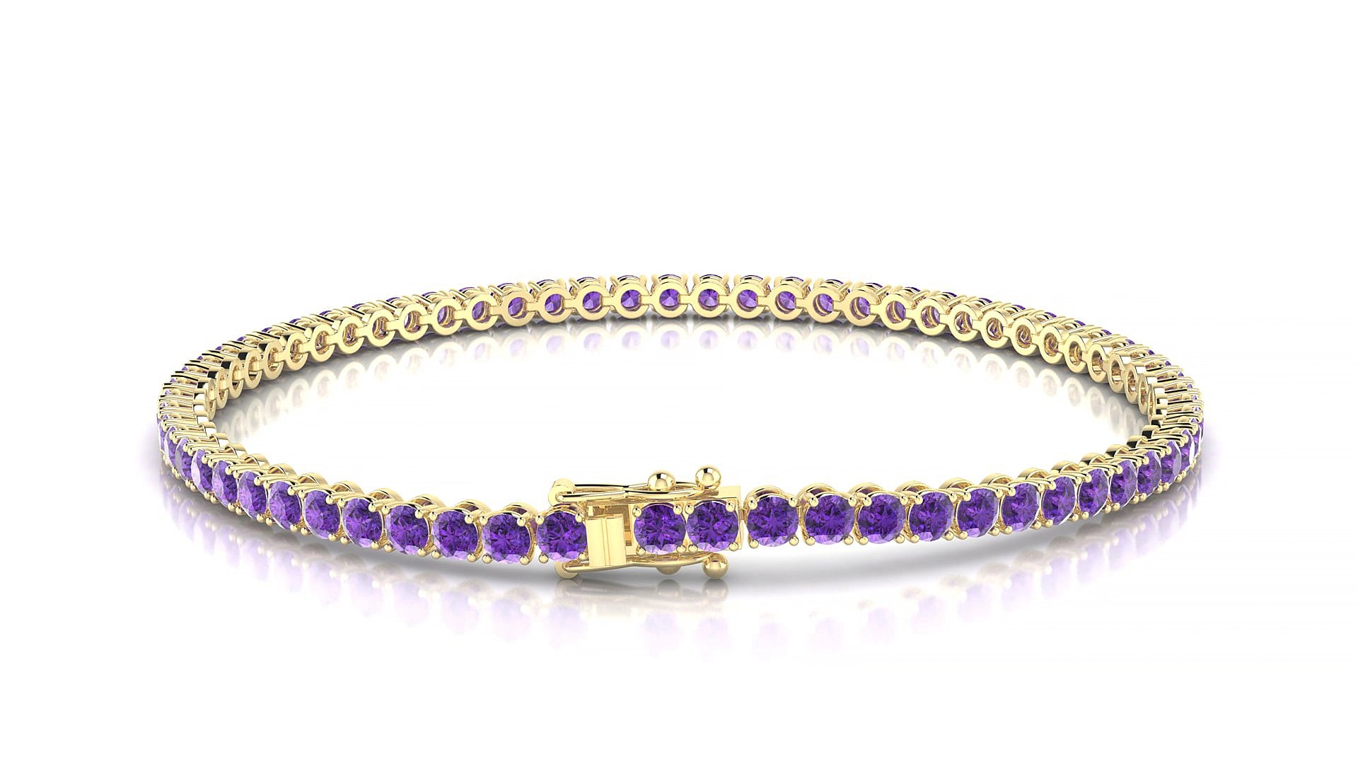 Firenze | 18k Yellow Gold 2.5 mm Round Natural Amethyst 19 cm Tennis Bracelet