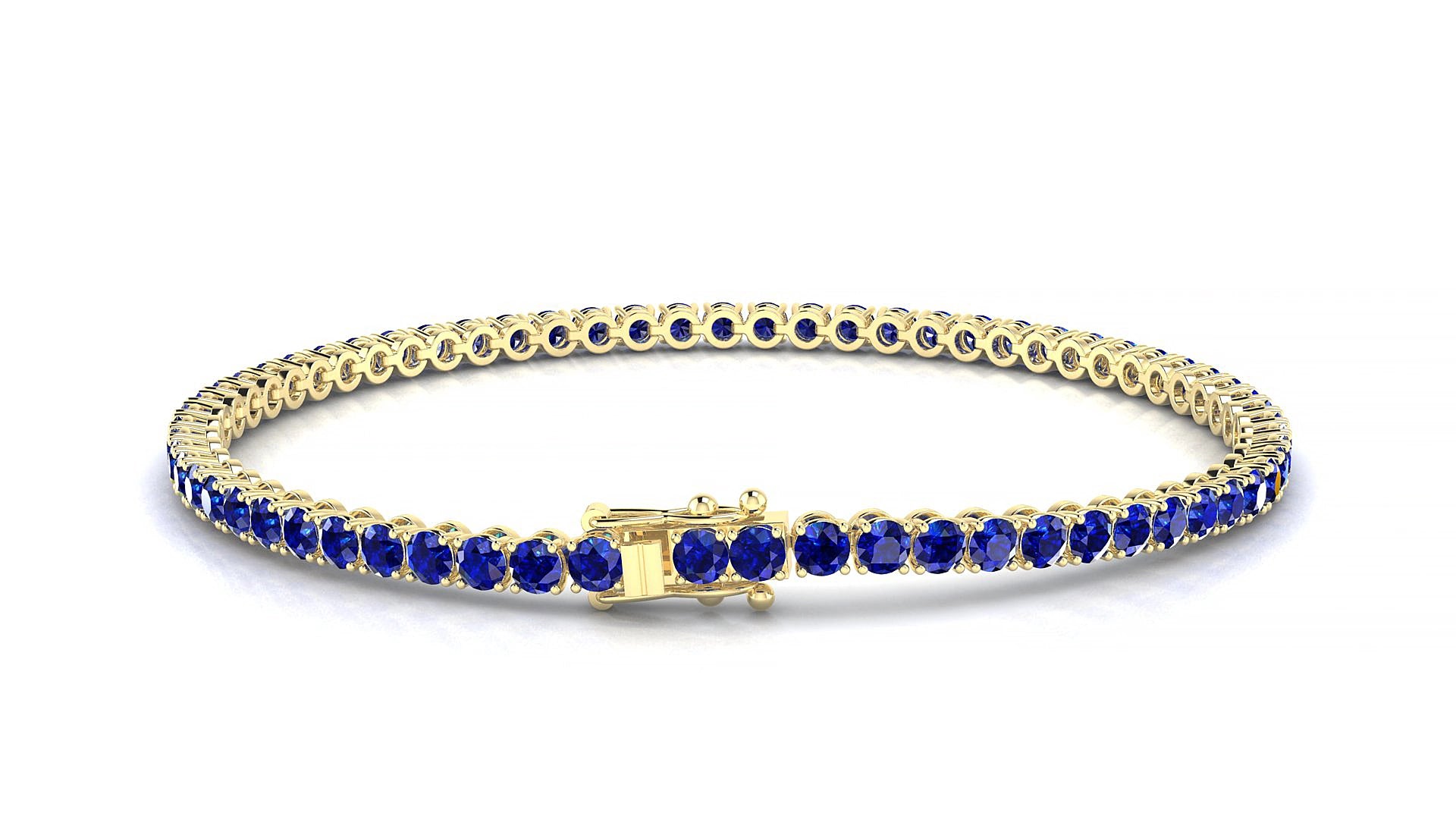 Firenze | 18k Yellow Gold 2.5 mm Round Natural Sapphire 19 cm Tennis Bracelet