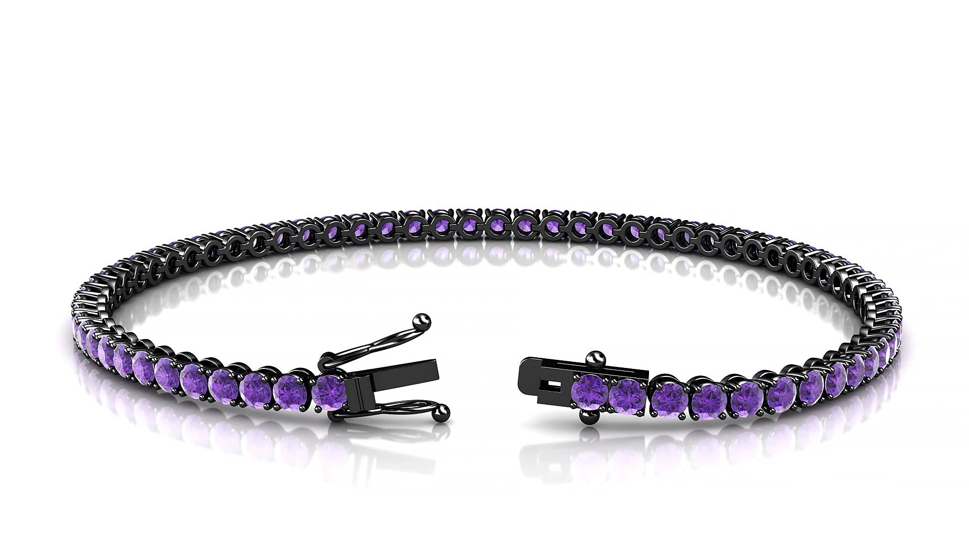 Firenze | 18k Black Gold 2.5 mm Round Natural Amethyst 15 cm Tennis Bracelet