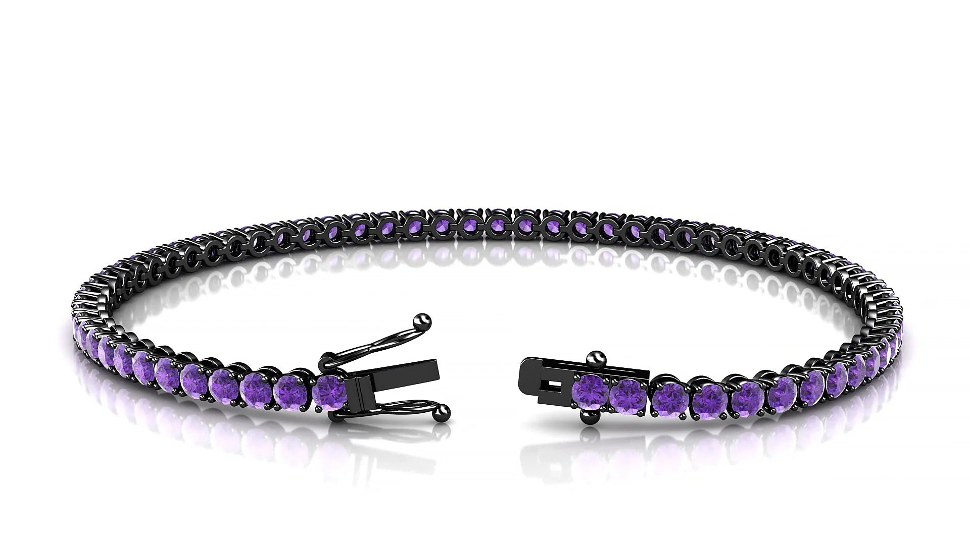 Firenze | 18k Black Gold 2.5 mm Round Natural Amethyst Tennis Bracelet