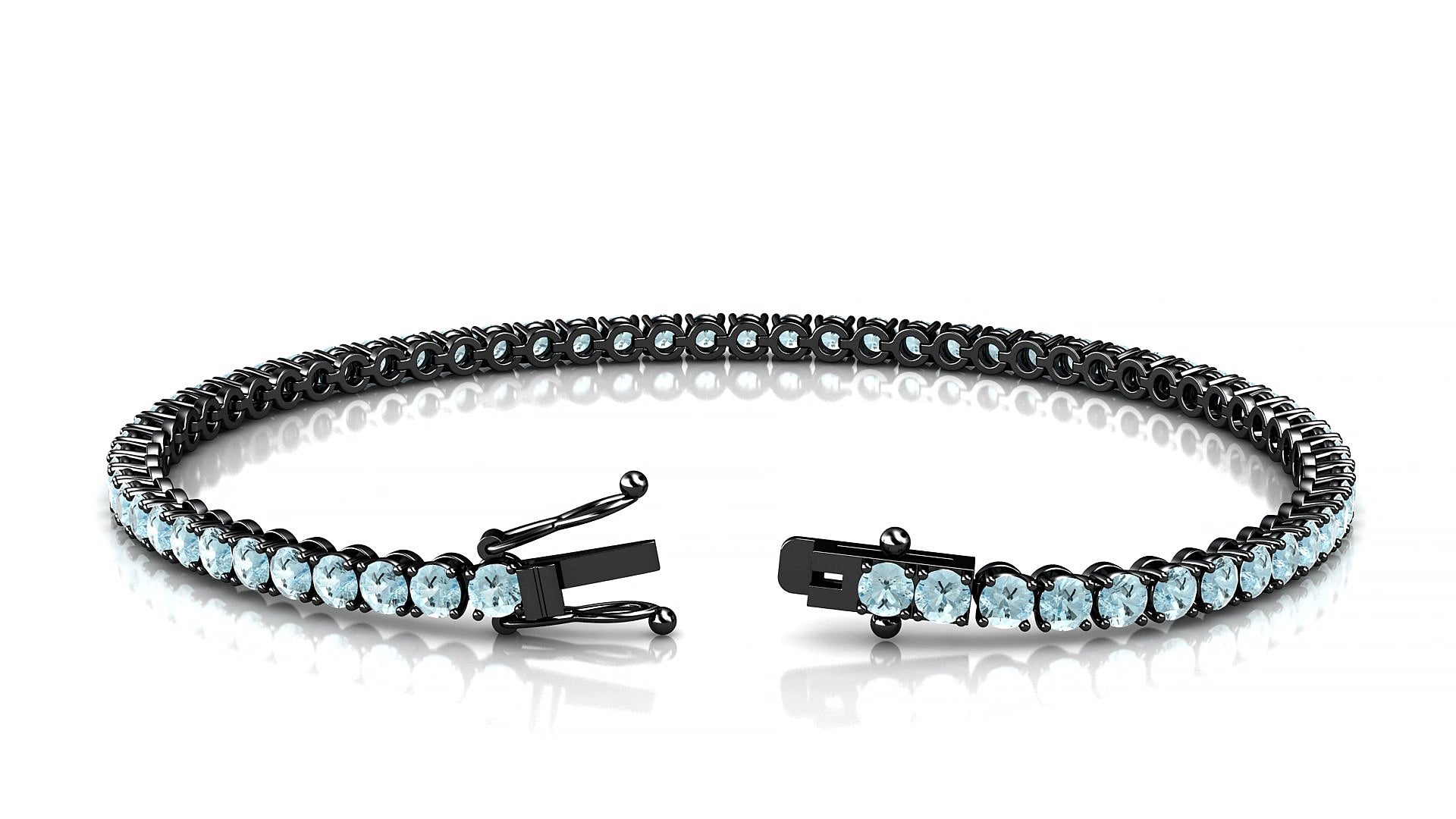Firenze | 18k Black Gold 2.5 mm Round Natural Aquamarine 19 cm Tennis Bracelet