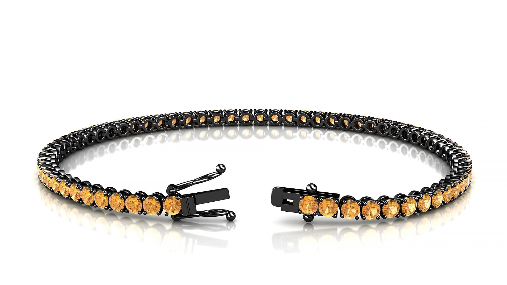 Firenze | 18k Black Gold 2.5 mm Round Natural Citrine 16 cm Tennis Bracelet