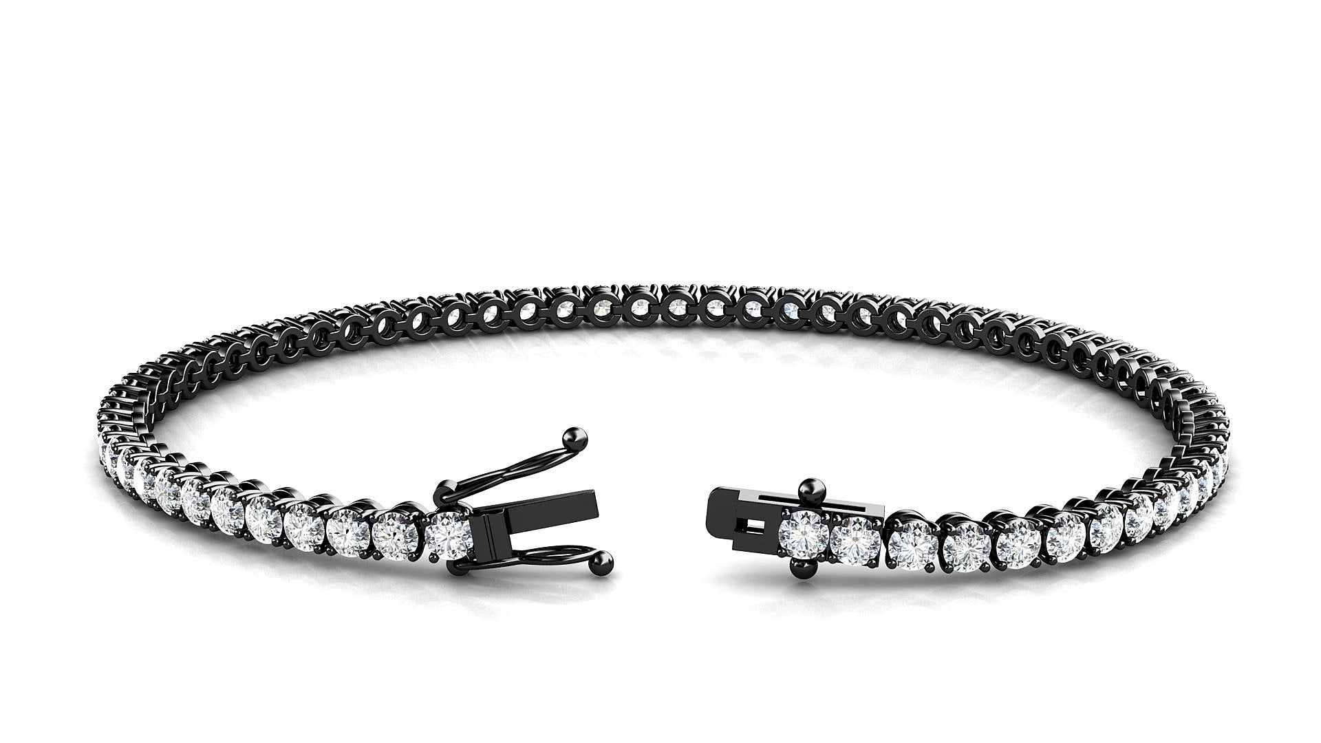 Firenze | 18k Black Gold 2.5 mm Round Natural Diamond 17 cm Tennis Bracelet