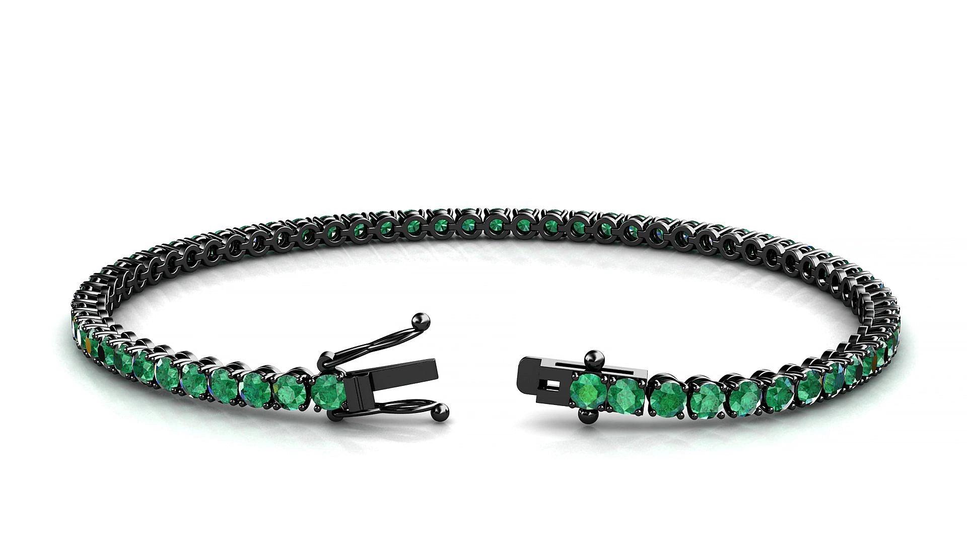 Firenze | 18k Black Gold 2.5 mm Round Natural Emerald 20 cm Tennis Bracelet