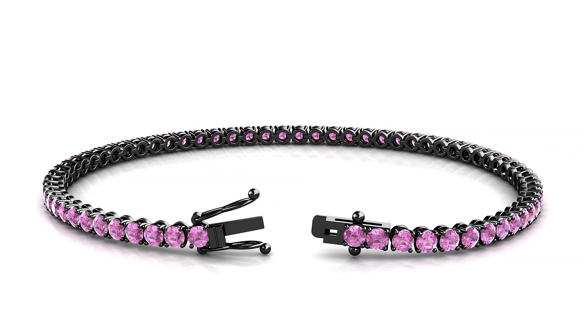 Firenze | 18k Black Gold 2.5 mm Round Natural Pink Sapphire 19 cm Tennis Bracelet