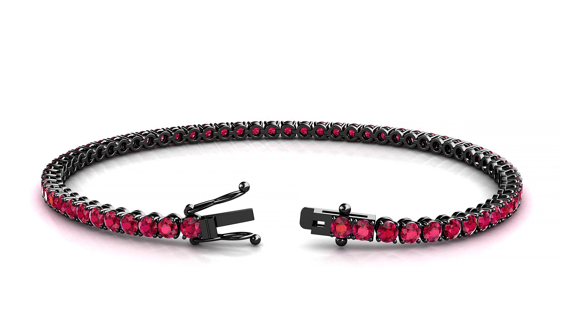 Firenze | 18k Black Gold 2.5 mm Round Natural Ruby 15 cm Tennis Bracelet