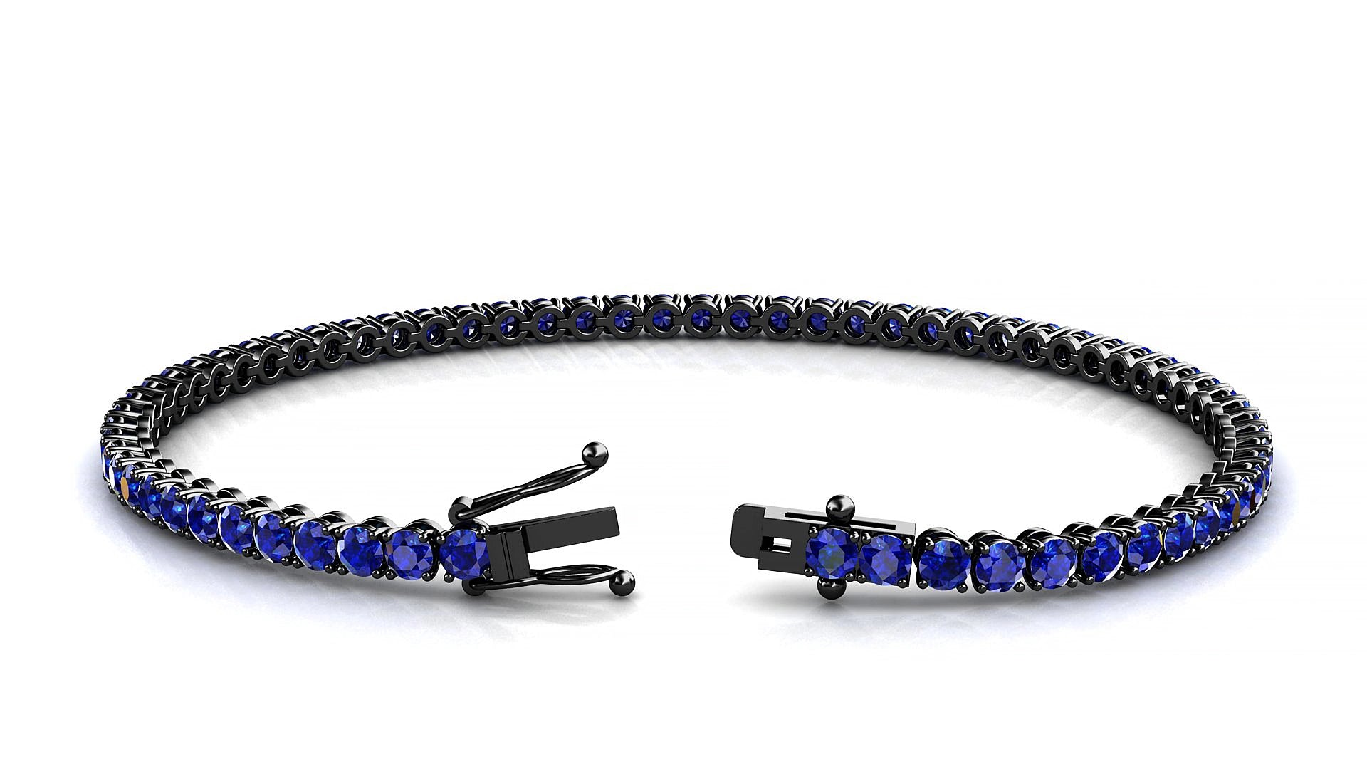 Firenze | 18k Black Gold 2.5 mm Round Natural Sapphire 18 cm Tennis Bracelet