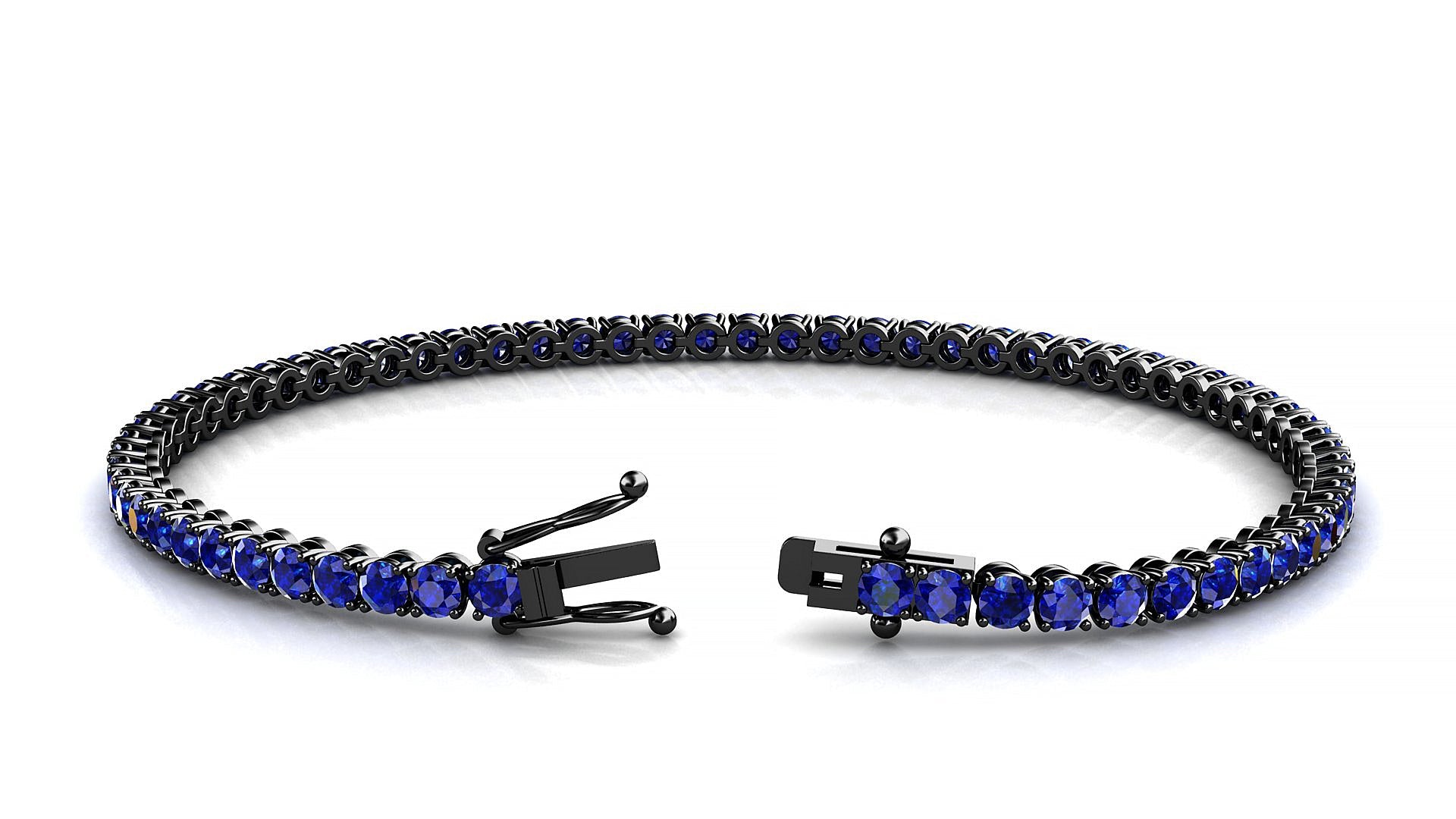 Firenze | 18k Black Gold 2.5 mm Round Natural Sapphire Tennis Bracelet