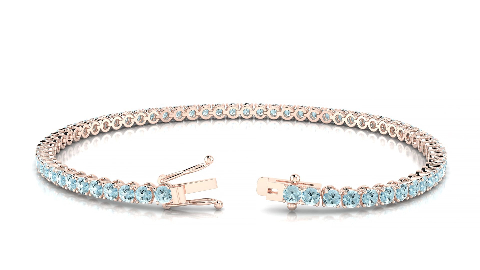 Firenze | 18k Rose Gold 2.5 mm Round Natural Aquamarine 17 cm Tennis Bracelet