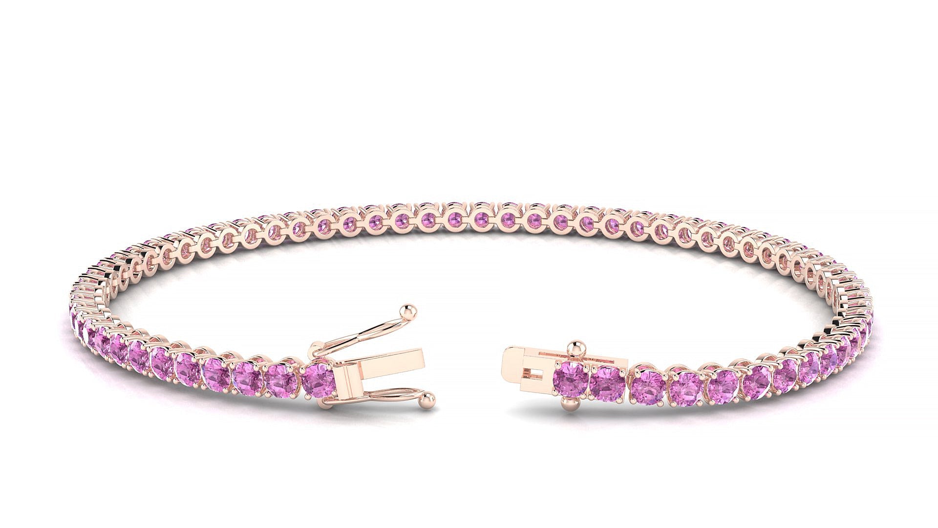 Firenze | 18k Rose Gold 2.5 mm Round Natural Pink Sapphire Tennis Bracelet